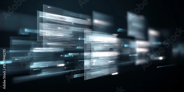 Obraz abstract corporate process system with floating document layers dynamic task flows and luminous futuristic interface elements