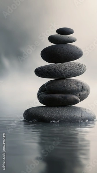 Obraz Find harmony and balance with this stack of zen stones on water