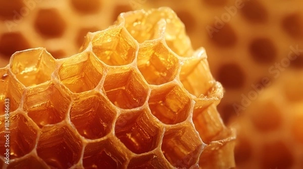 Fototapeta Golden honeycomb texture with natural sweetness and geometric design