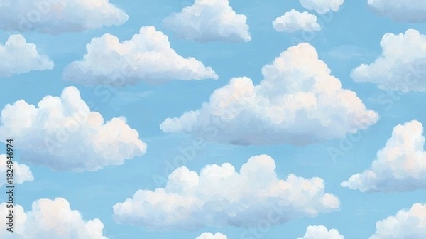 Obraz Dreamy fluffy clouds floating in a serene blue sky backdrop design