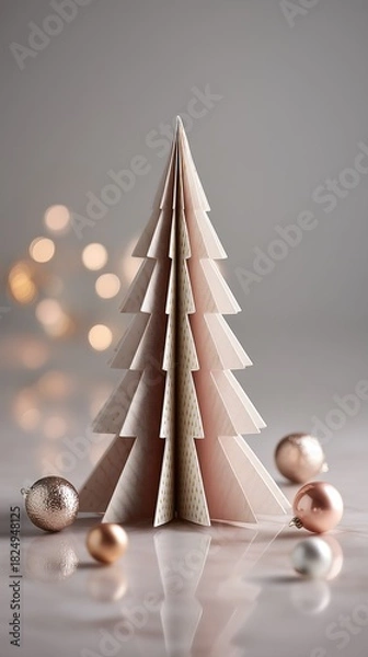 Obraz Elegant paper Christmas tree with rose gold ornaments for holiday cheer