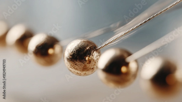 Fototapeta Closeup of Newton's Cradle with golden balls in motion  