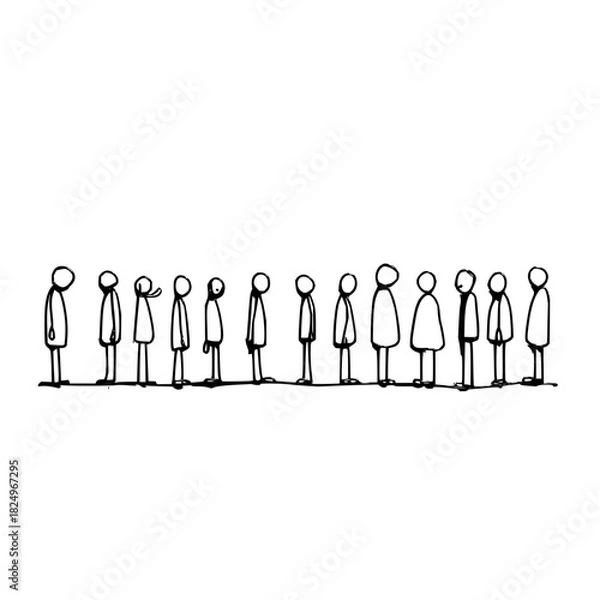 Fototapeta A line of simple stick figures standing in a row