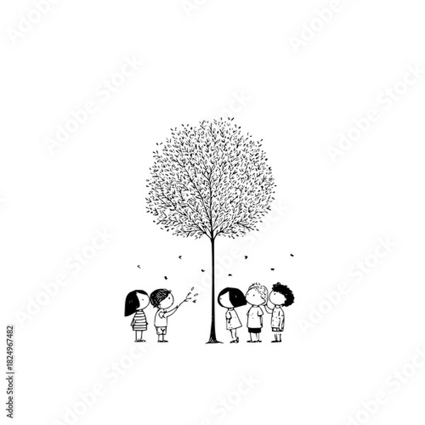 Fototapeta Children gathered around a tree