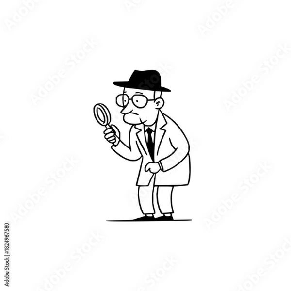 Fototapeta Cartoon detective character with magnifying glass