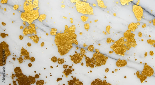 Fototapeta Elegant white marble texture with luxurious gold glitter flakes and subtle grey veining, creating a sophisticated and opulent abstract background
