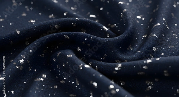 Fototapeta Closeup of elegant dark blue fabric with shimmering silver glitter, creating a luxurious and festive texture with soft folds and sparkling details
