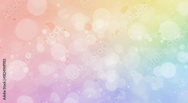 Fototapeta Dreamy pastel rainbow gradient background with soft bokeh lights and subtle texture, creating a magical and ethereal atmosphere for celebrations or artistic designs