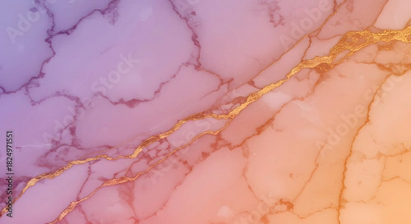 Fototapeta Luxurious purple, pink, and orange gradient marble texture with elegant shimmering gold glitter veins, creating a sophisticated and vibrant abstract background
