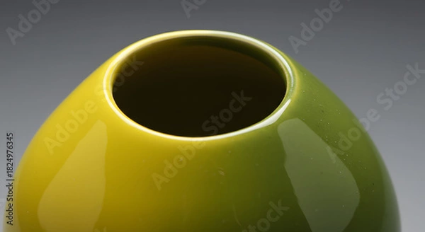 Fototapeta Closeup view of a vibrant green ceramic vase with a smooth, glossy finish and a modern, minimalist design, showcasing its elegant curve and narrow opening