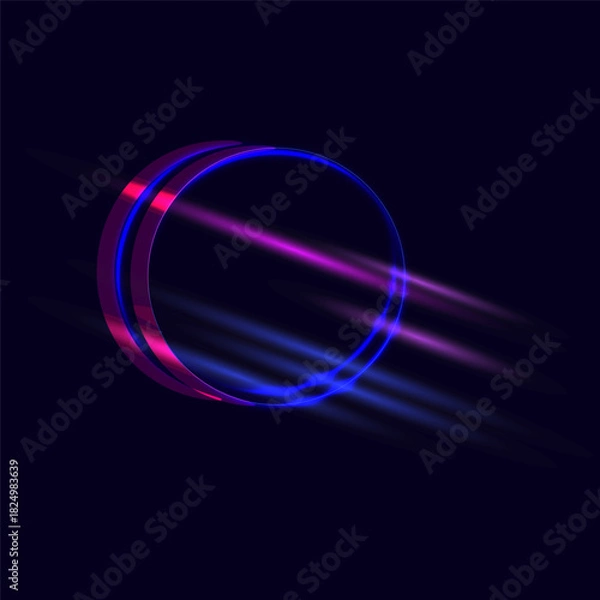 Fototapeta Pink blue neon tunnel Round frame with colorful diagonal light stripes on a dark background. Modern abstract geometric design concept. Vector illustration
