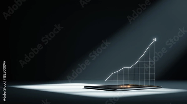 Fototapeta Minimalist holographic line graph rising from tablet symbolizing financial growth