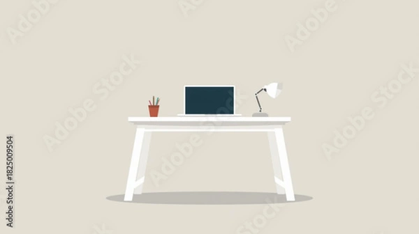 Fototapeta Minimalist white wood workspace with laptop on cozy and productive vibe