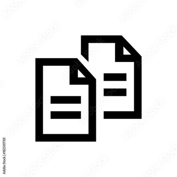 Fototapeta Two simple documents with folded corners and horizontal lines representing text in a minimalist style icon