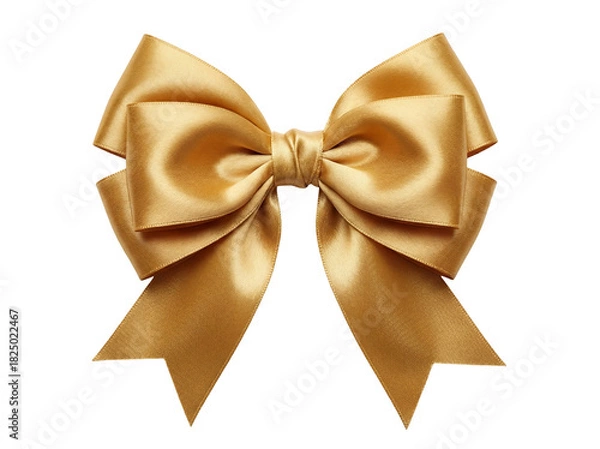 Obraz Elegant golden ribbon bow isolated PNG, festive decoration for gift wrapping and holiday design on transparent background