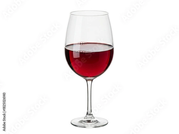 Obraz Elegant red wine glass isolated PNG on transparent background, full of rich burgundy liquid for celebrations and fine dining