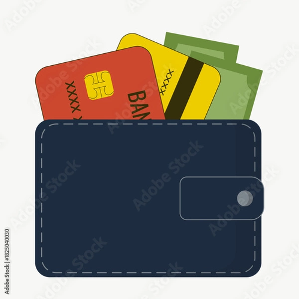 Obraz Leather wallet, wallet with green banknotes, money, credit cards