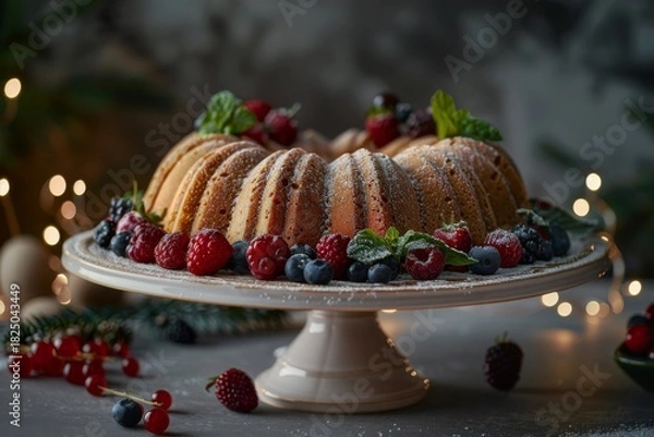Obraz Festive bundt cake with berries