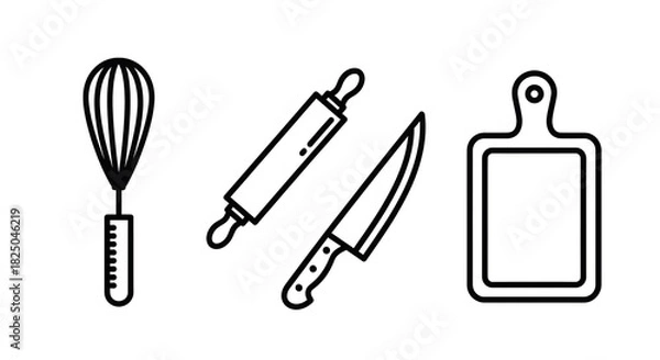 Obraz Set of minimalist kitchen and baking tools line icons