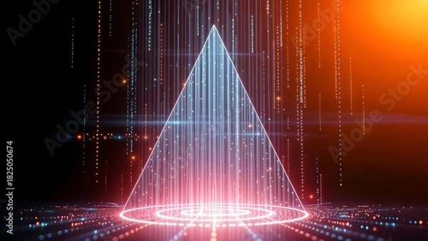 Obraz digital cone triangle triangular in neon beam sci-fi virtual hologram holographic dark matrix particle background