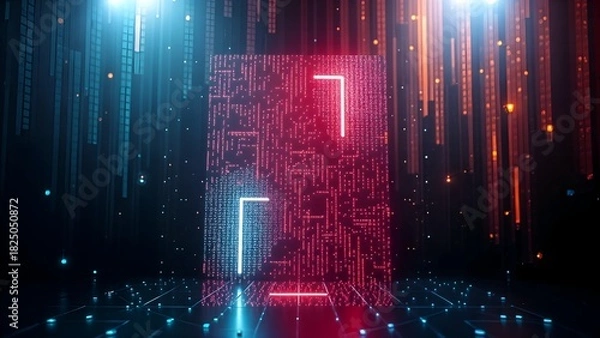 Obraz digital screen panel with circuit in neon virtual hologram holographic particle glow light beam