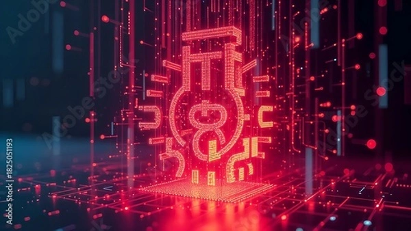 Obraz digital heart organ like structure in virtual hologram holographic particle matrix on sci-fi industrial mysterious cyberspace 