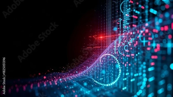 Obraz digital matrix wave curve particle in neon dynamic flow stream landscape