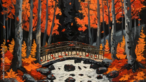 Obraz Autumn Forest Bridge over Stream
