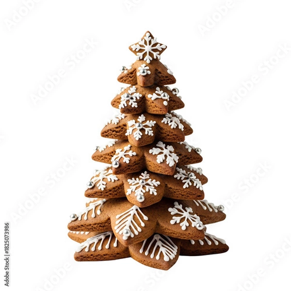 Fototapeta Gingerbread Christmas tree PNG with transparent background, holiday cookie cutout for festive winter design, seasonal baking graphics, and warm cozy Christmas creative projects