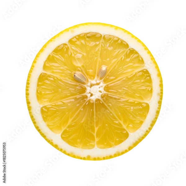 Fototapeta Round lemon slice PNG with transparent background, fresh citrus cutout for food graphics, drink garnish design, natural ingredient elements, and clean bright creative projects