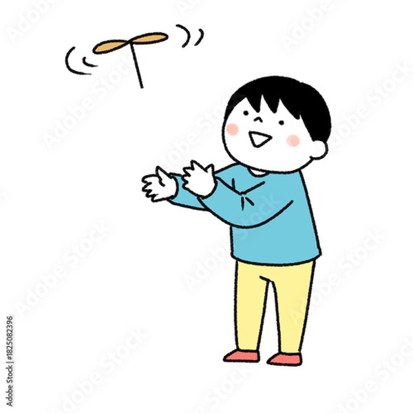 Obraz 竹とんぼで遊ぶ男の子のイラスト