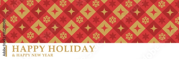 Obraz HAPPY HOLIDAY｜クリスマスパターン背景付きホリデーカード・年末年始グリーティング（横長）ベクター素材 バナー