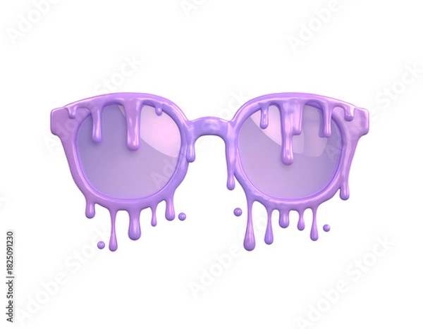 Obraz A stylized, lavender-colored pair of sunglasses with a dripping, melting effect, isolated on white.