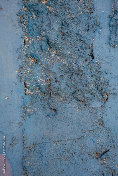 Obraz Rough blue painted cement wall texture with cracked plaster surface