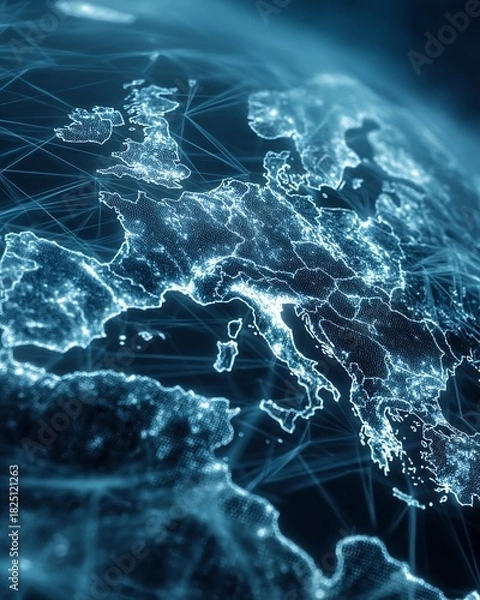 Obraz Abstract Blue Glowing Network Over Europe Geographic Visualization