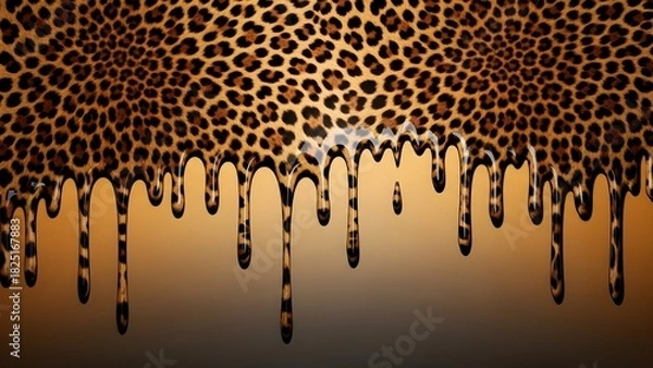 Fototapeta Leopard Print Drips Golden Liquid Abstract Background.