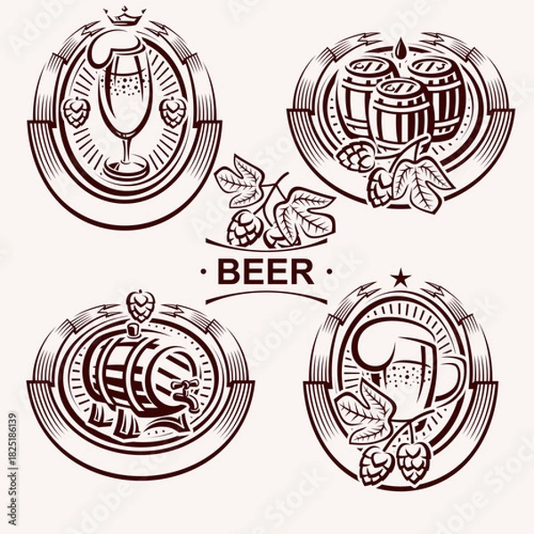 Obraz Beer labels and icon set. Collection icon beer. Vector