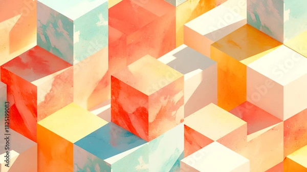 Fototapeta カラフルな四角形が並ぶ幾何学的なデザインのイラスト背景
