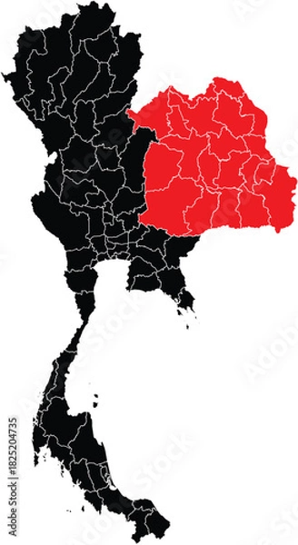 Fototapeta Map of Northeast Region on Vector Map of Thailand