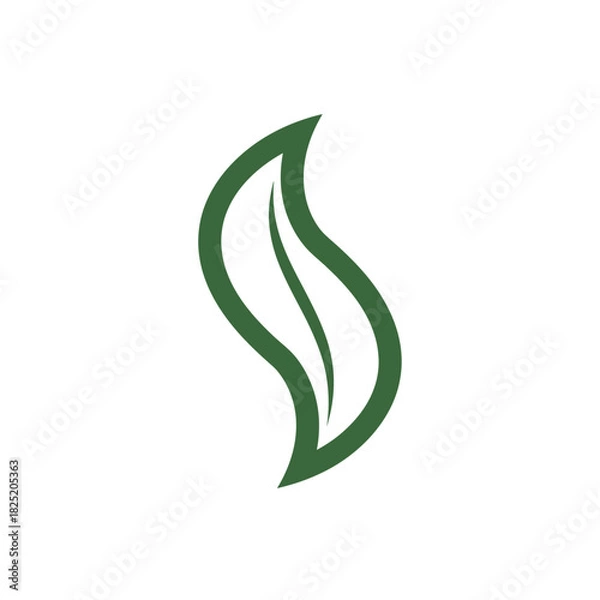 Obraz Stylized green leaf with a curved shape and a central vein.