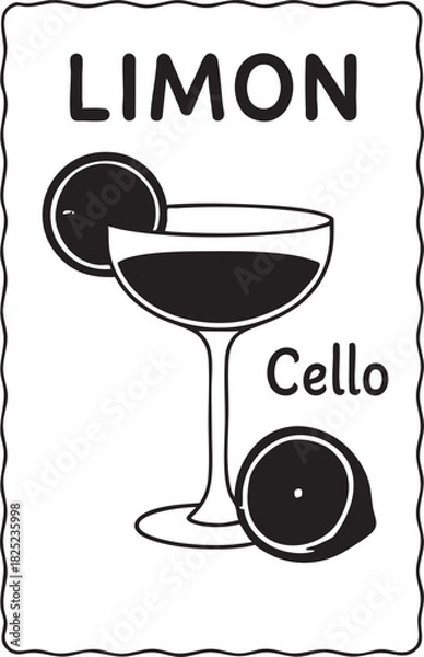 Fototapeta Limoncello Cocktail Vector Illustration with Lemon and Glass