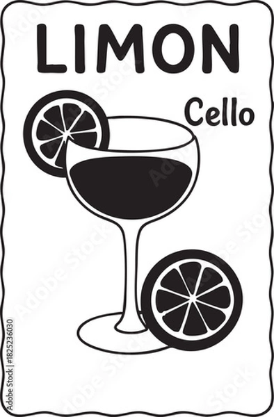 Fototapeta Limoncello Cocktail Vector Illustration with Lemon and Glass