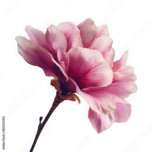 Fototapeta The elegance of a single pink flower on white background
