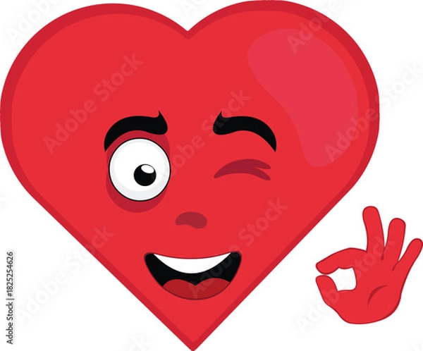 Obraz vector illustration emoticon character heart cartoon, winking eye and with his hand making an ok or perfect gesture