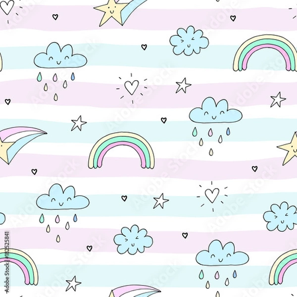 Fototapeta seamless clouds and stars pattern vector illustration