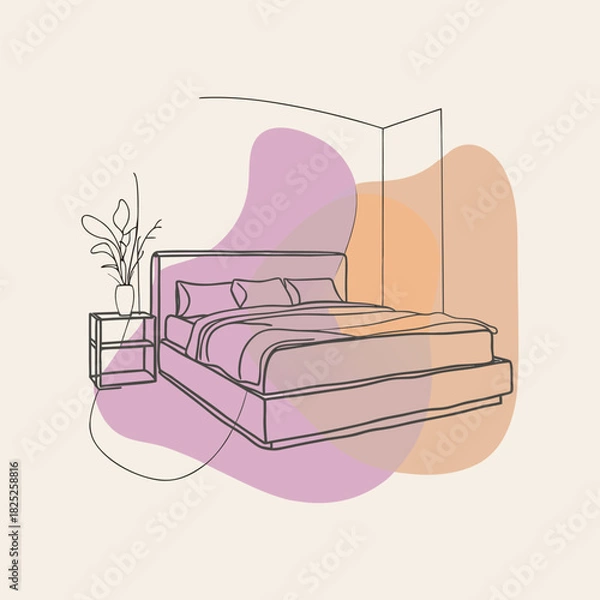 Obraz Bedroom color line art vector art  3