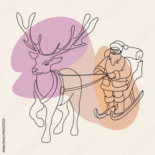 Obraz Christmas reindeer line art vector art 