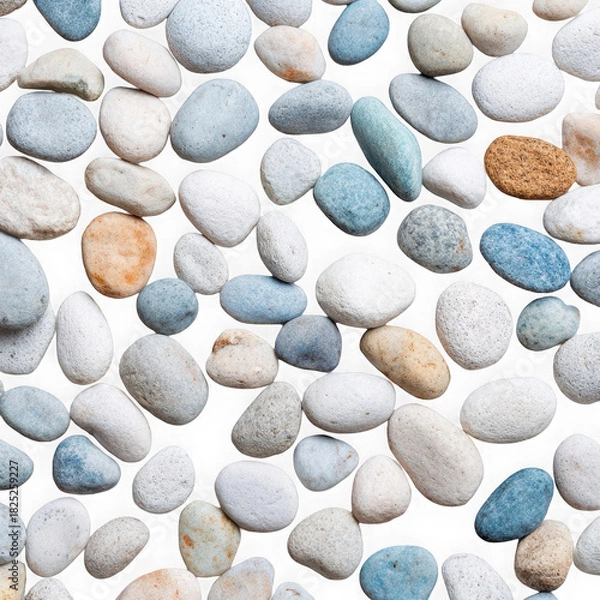 Fototapeta The pattern small bluish white pebble stone, on white background