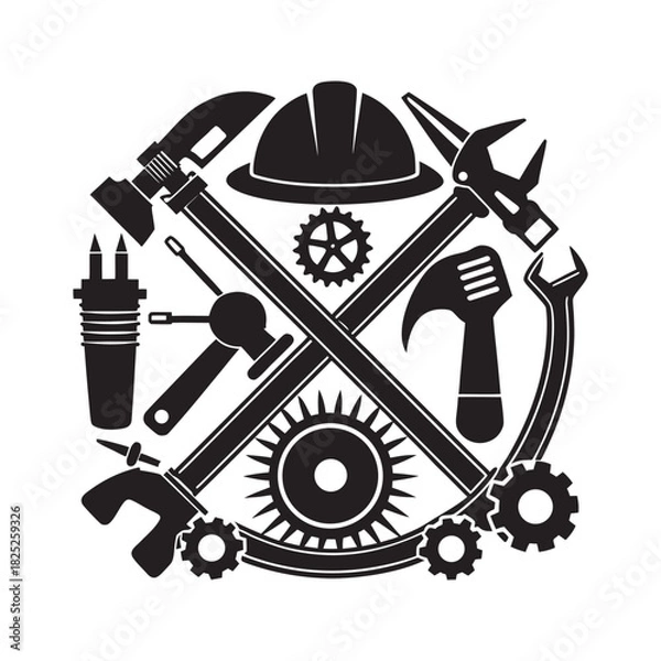 Obraz Set Of Construction hardware industrial tools silhouette vector art file- 7