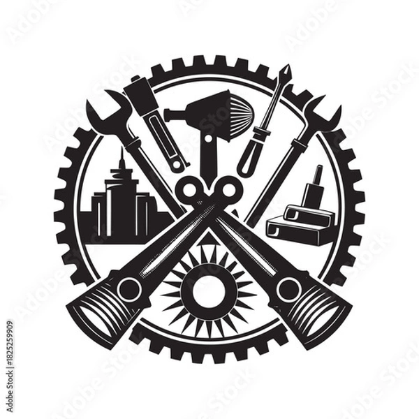 Obraz Set Of Construction hardware industrial tools silhouette vector art file-3